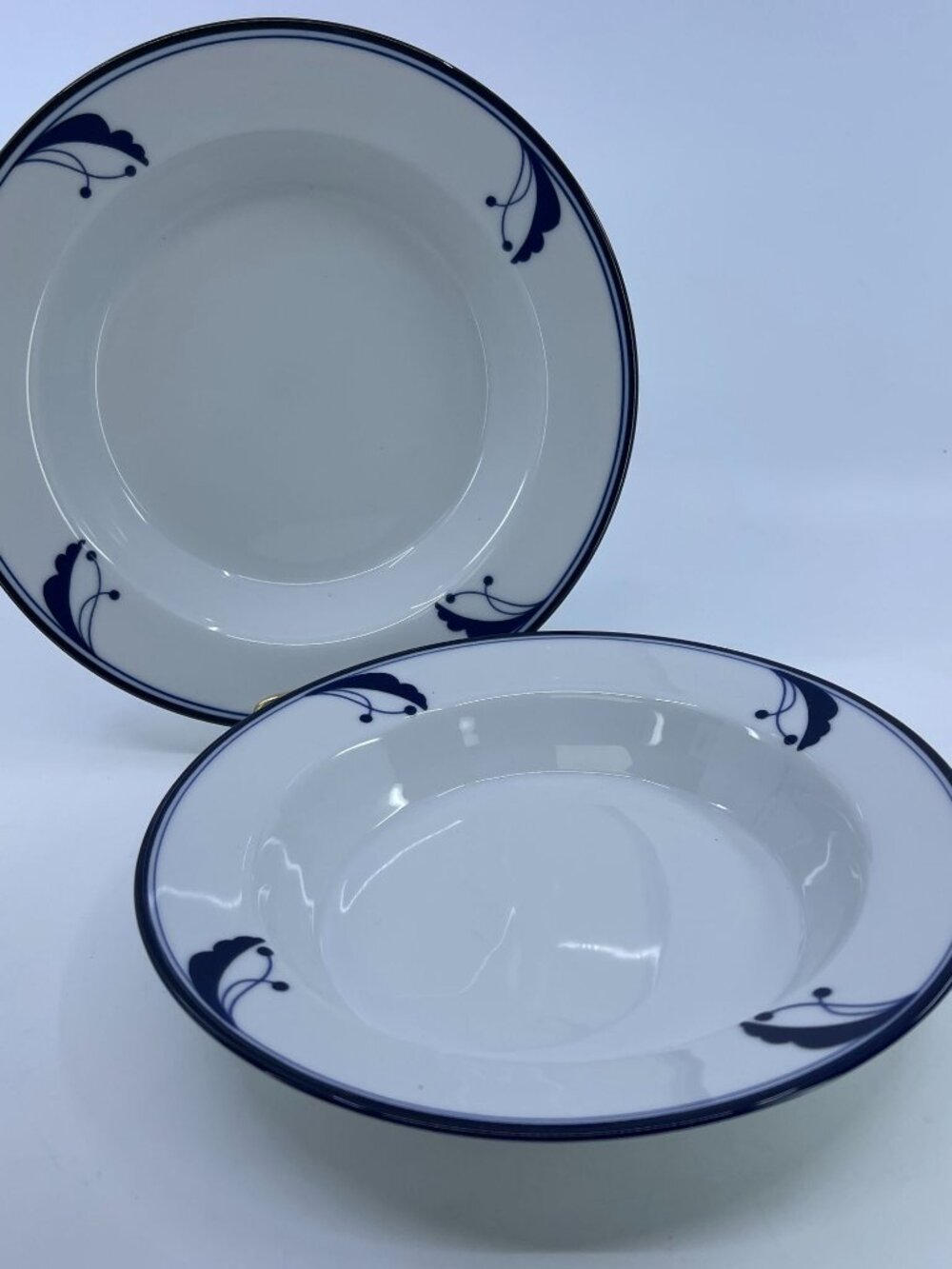 vintage dansk bayberry blue rimmed soup bowls made in portugal set of 2
